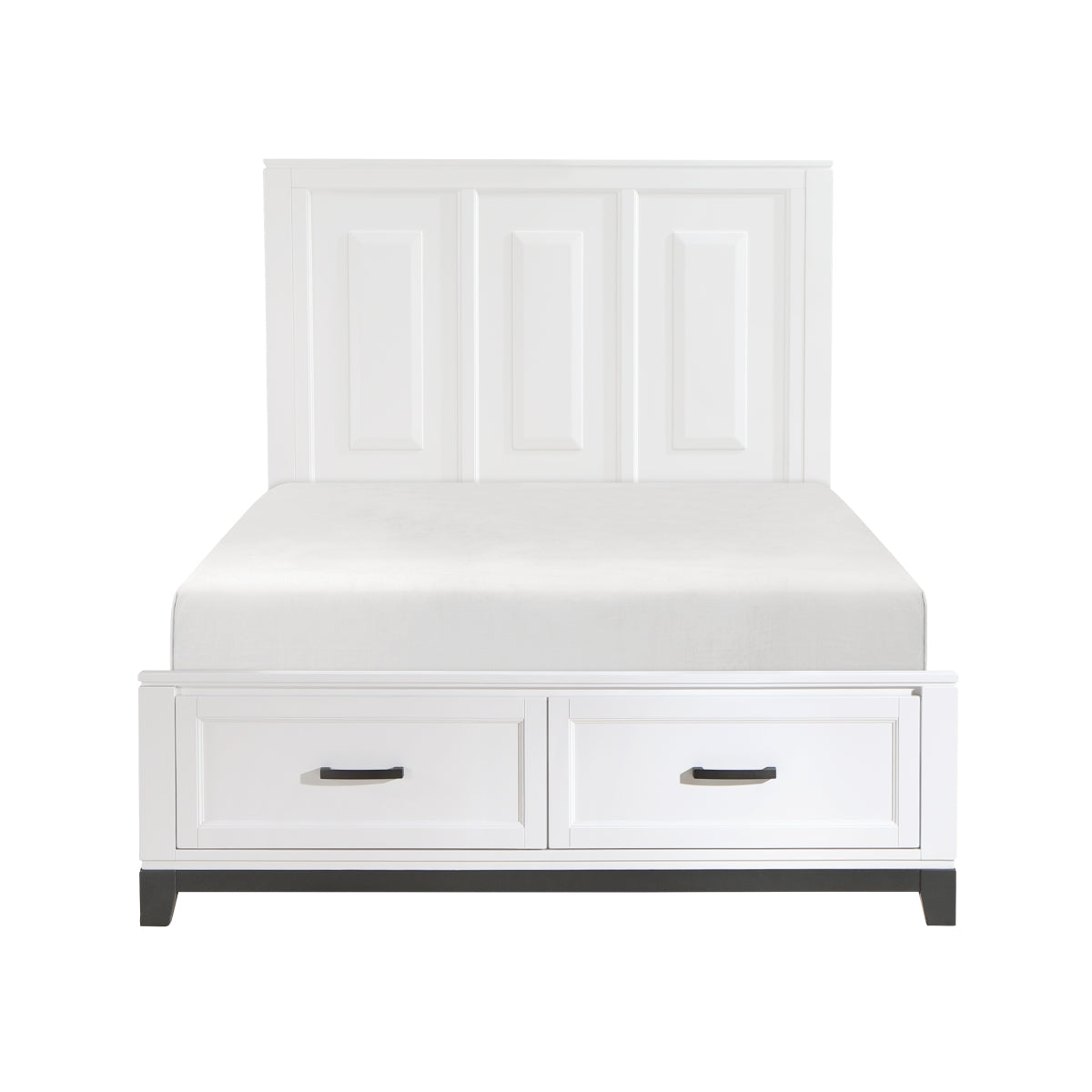 Hela white queen storage platform bed front angle