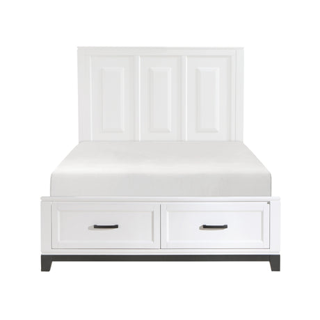 Hela white queen storage platform bed front angle