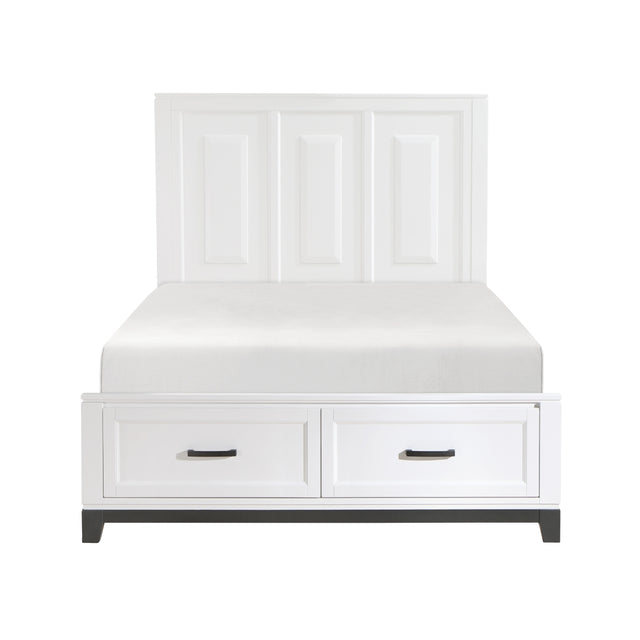 Hela white queen storage platform bed front angle