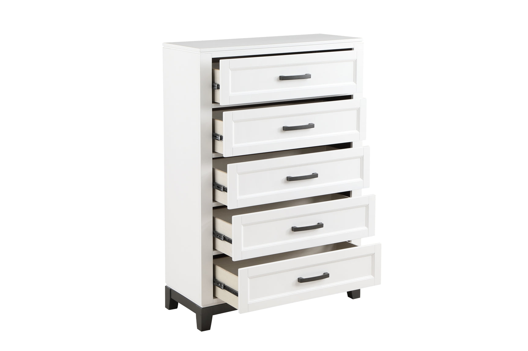 Garretson White Storage Platform Bedroom Set showing bed with storage drawers