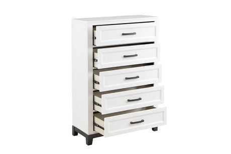 Garretson White Storage Platform Bedroom Set showing bed with storage drawers
