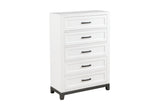 Garretson White Storage Platform Bedroom Set showing bed with storage drawers