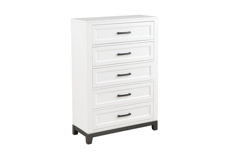 Garretson White Storage Platform Bedroom Set showing bed with storage drawers