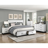 Hela queen bed close-up of satin nickel bar pulls