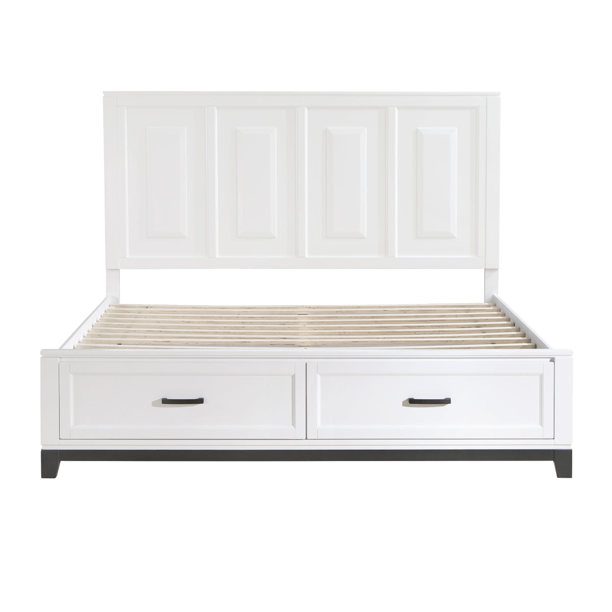Side angle of Hela White King Storage Platform Bed showing footboard drawers
