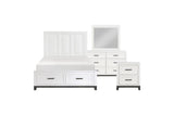 Garretson White Storage Platform Bedroom Set showing bed with storage drawers