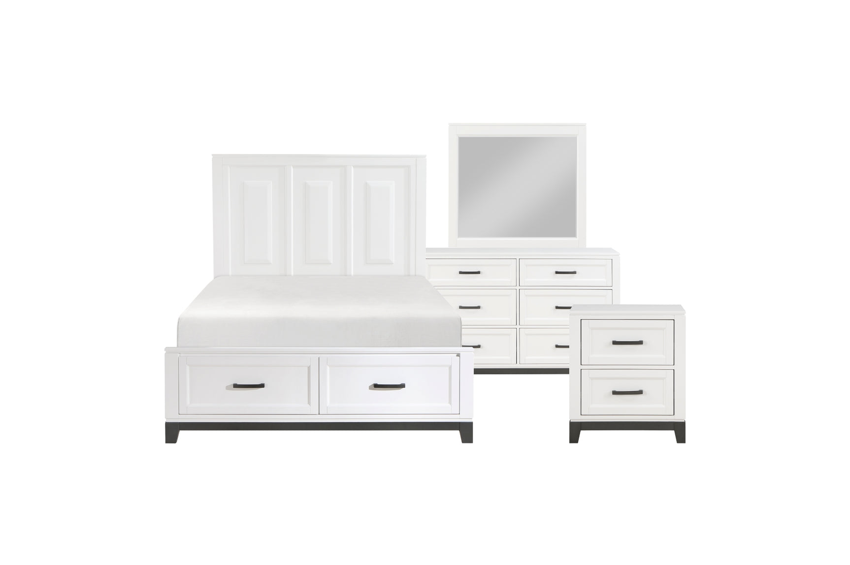 Garretson White Storage Platform Bedroom Set showing bed with storage drawers