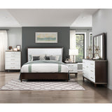 Front view of king panel bed showing two-tone finish