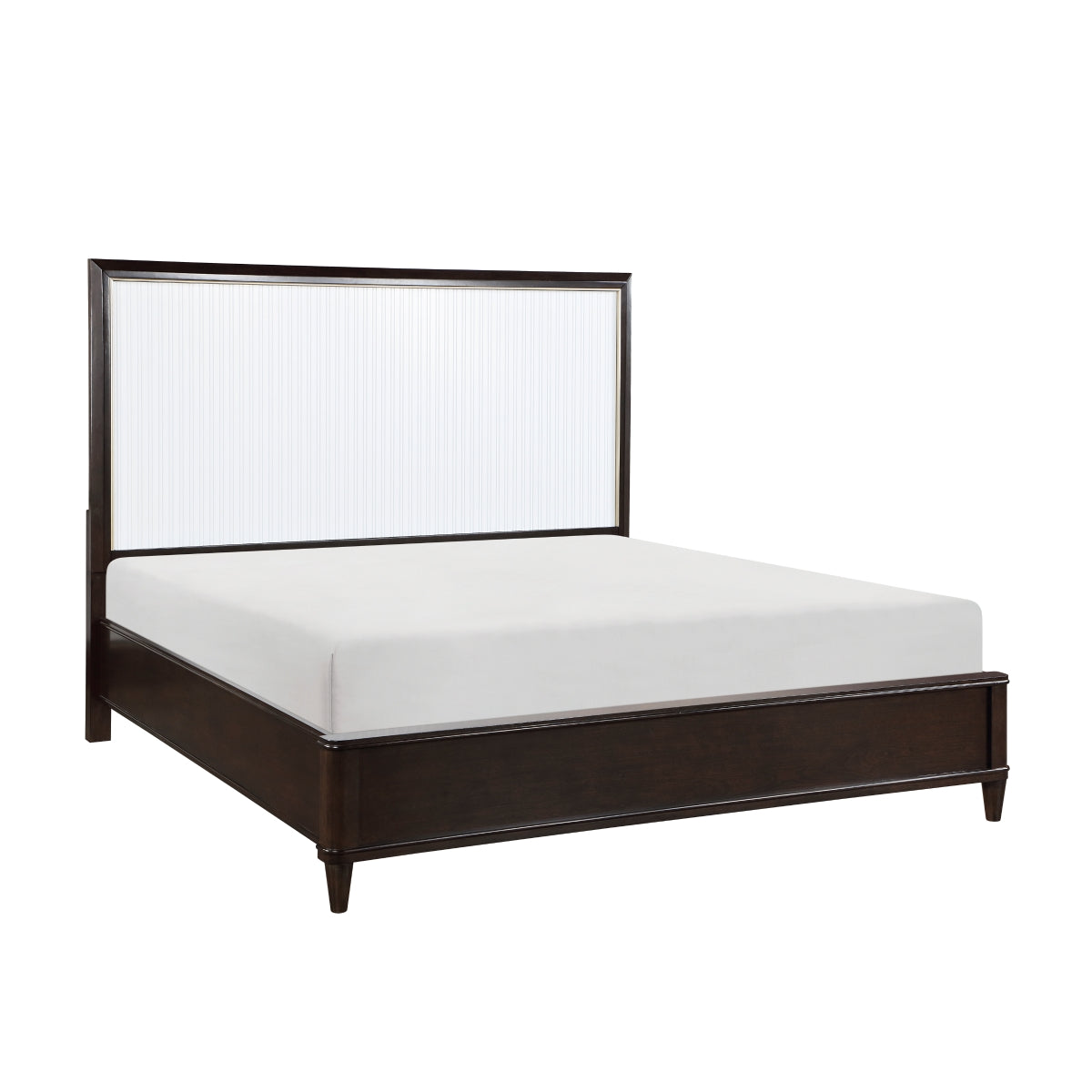 Side view of Niles White and Cherry Panel Queen Bed