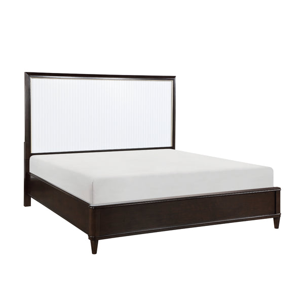 Side view of Niles White and Cherry Panel Queen Bed