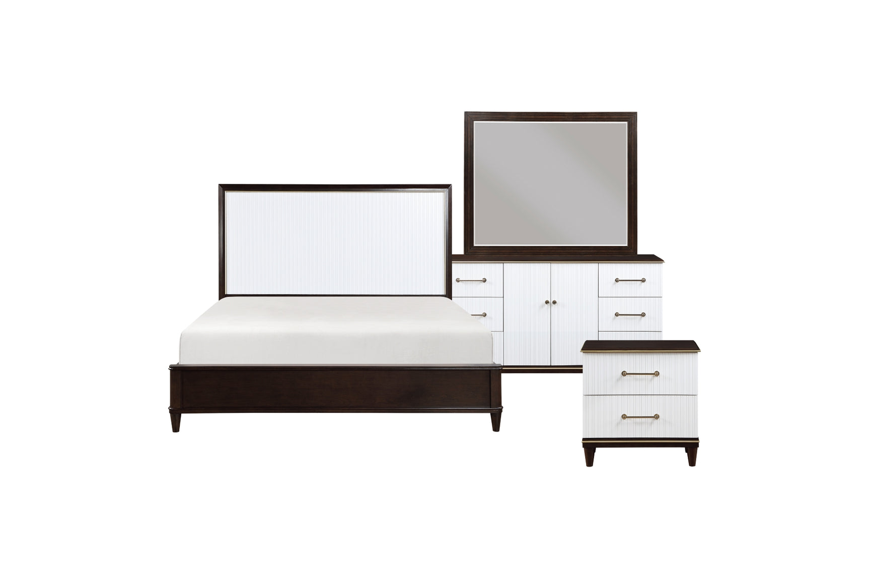 side view of Niles White Brown Panel Bedroom Set bed