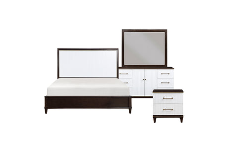 side view of Niles White Brown Panel Bedroom Set bed
