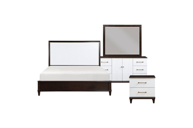 side view of Niles White Brown Panel Bedroom Set bed