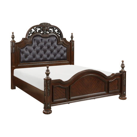 Owen Cherry Upholstered Panel King Bed side view