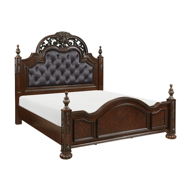 Owen Cherry Upholstered Panel King Bed side view