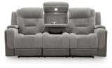 Mixed Motion Shadow Chenille / Faux Leather Power Reclining Sofa — front view