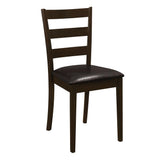 Side view showing ladder back chair design with padded seats
