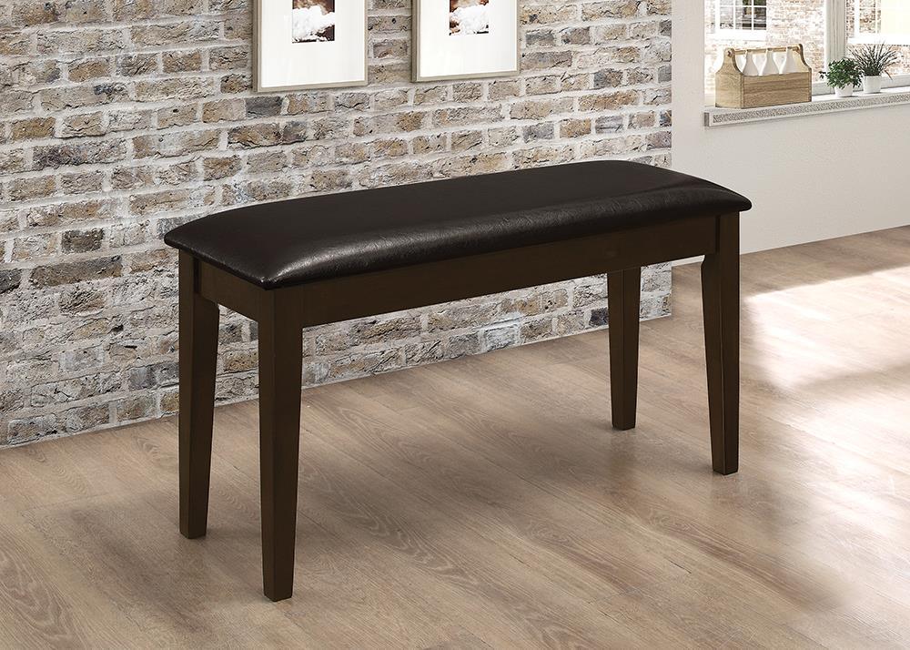 Full view from angle of dining room set with all pieces