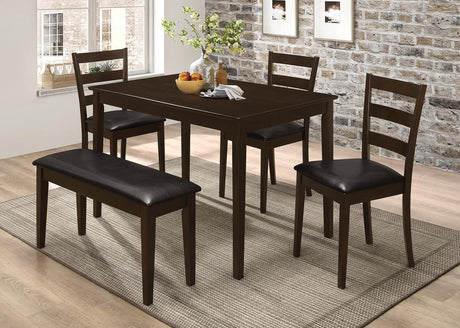 Main view of cappuccino and dark brown rectangular dining room set with table and seating