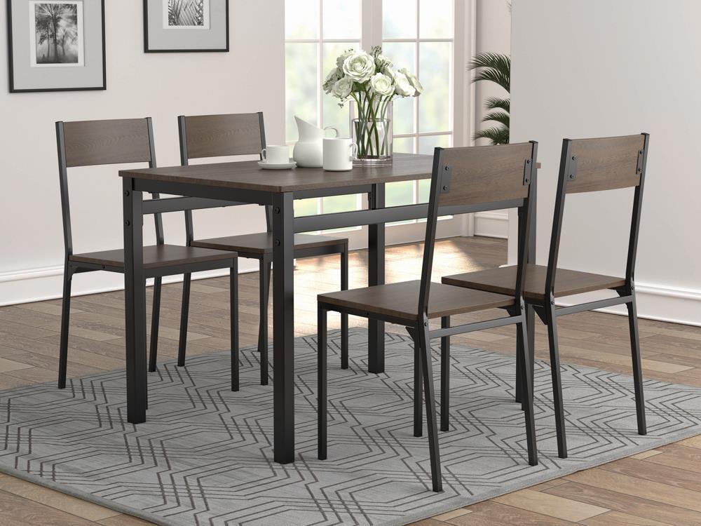 Front view of G150505 rectangular dining set with four black and brown chairs