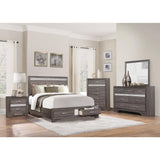 Luster Gray King Platform Bed full view with gray finish and silver accents
