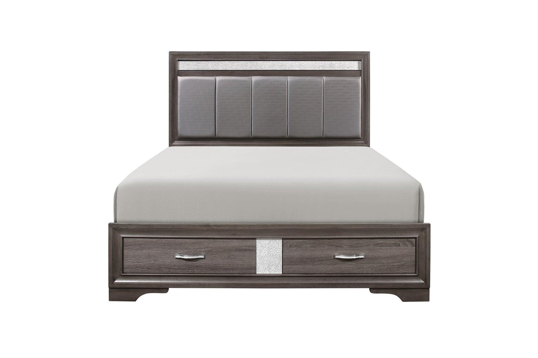 side view of Luster Gray Faux Leather Storage Platform Bed