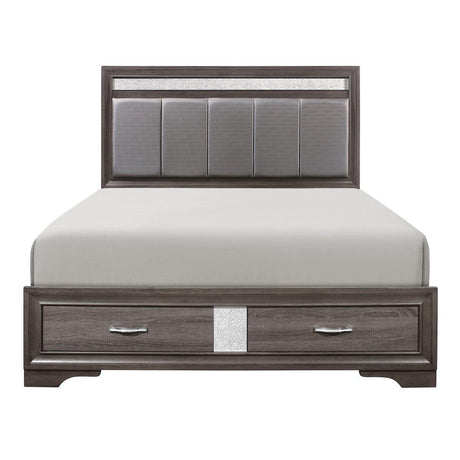 Luster Gray Faux Leather Queen Platform Bed front view