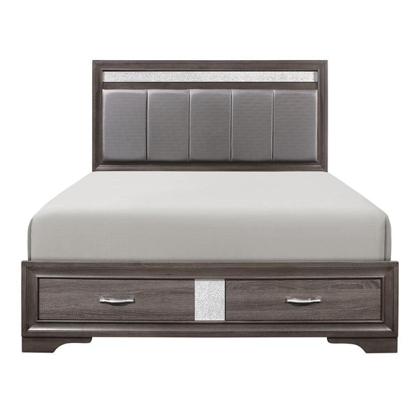 Luster Gray Faux Leather Queen Platform Bed front view