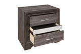 main view of Luster Gray Faux Leather Storage Platform Bed with storage open