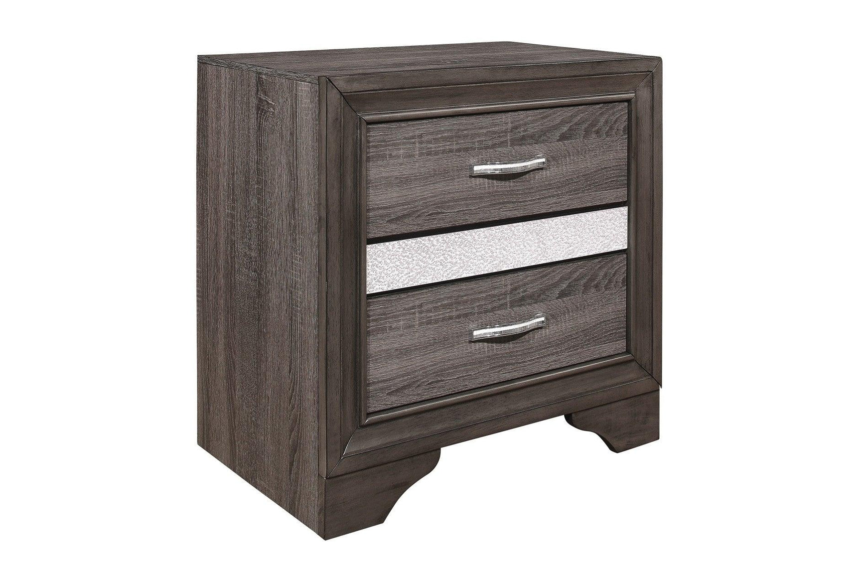 bedroom view of Luster Gray Faux Leather Storage Platform Bed