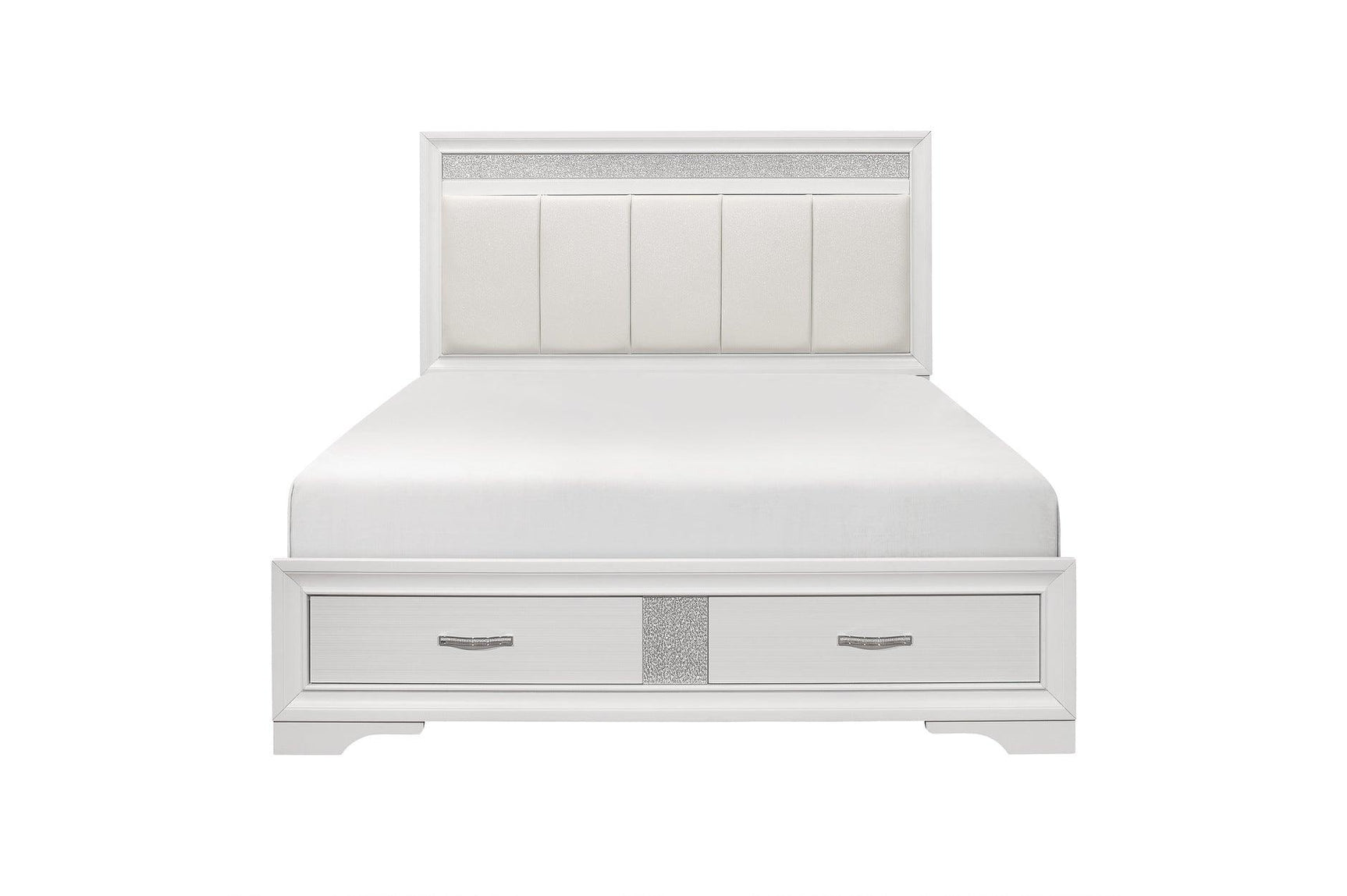 Side view of Luster White Faux Leather Storage Platform Bed