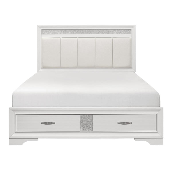 Luster White Faux Leather Upholstered Queen Platform Bed front view