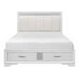Luster white and silver faux leather king platform bed front view