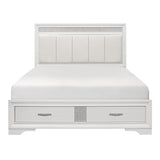 Luster white and silver faux leather king platform bed front view