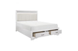 Open storage view of Luster White Faux Leather Storage Platform Bed