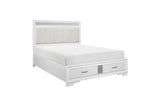 Bedroom view of Luster White Faux Leather Storage Platform Bed