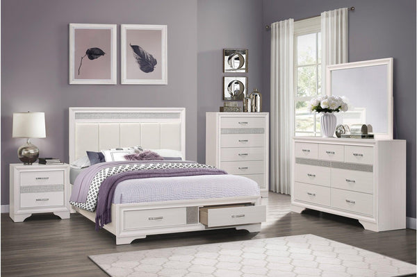 Main view of Luster White Faux Leather Storage Platform Bed