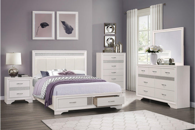 Main view of Luster White Faux Leather Storage Platform Bed