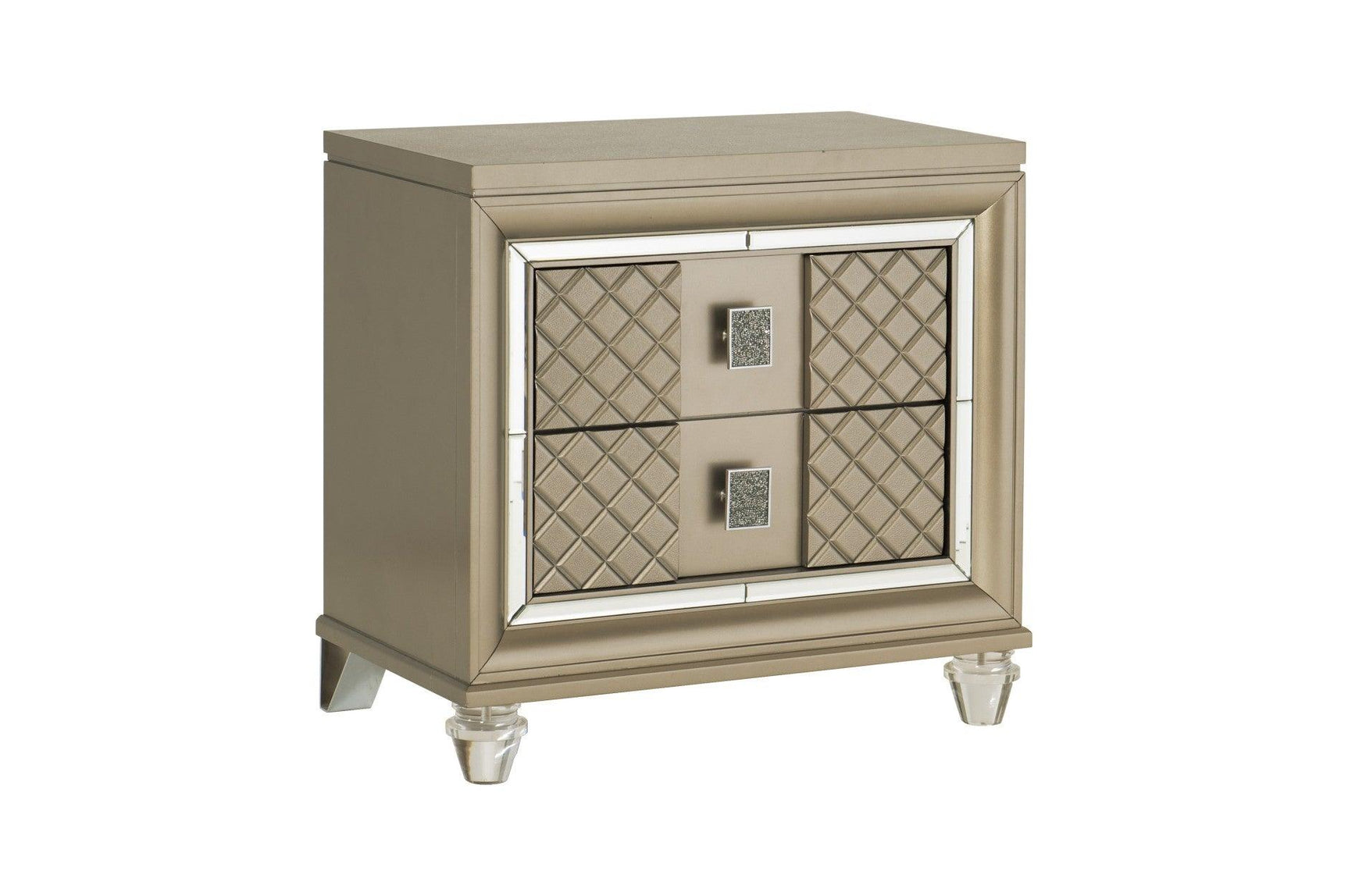 bedroom view of Loudon Champagne Upholstered Bedroom Set bed