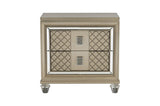 side view of Loudon Champagne Upholstered Bedroom Set bed