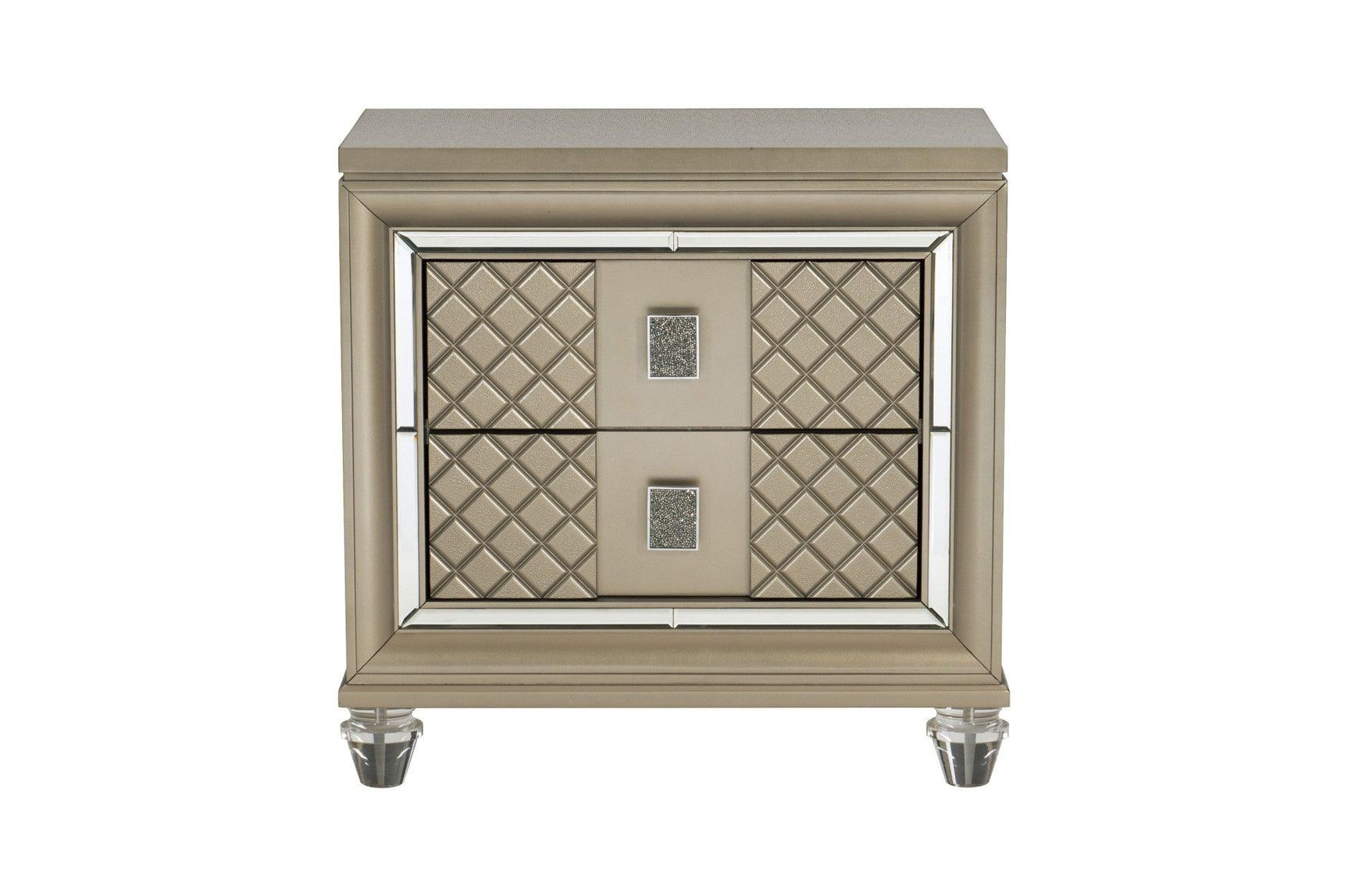 side view of Loudon Champagne Upholstered Bedroom Set bed