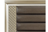 bedroom view of Loudon Champagne Upholstered Bedroom Set bed