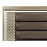 Detail of embossed diamond pattern and mirrored trim on headboard