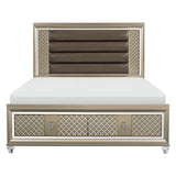 Loudon Champagne Faux Leather Upholstered King Storage Platform Bed front view