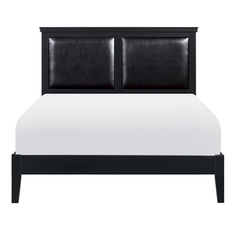 Seabright Black Painted Finish Wood and Faux Leather Upholstered King Panel Bed front view