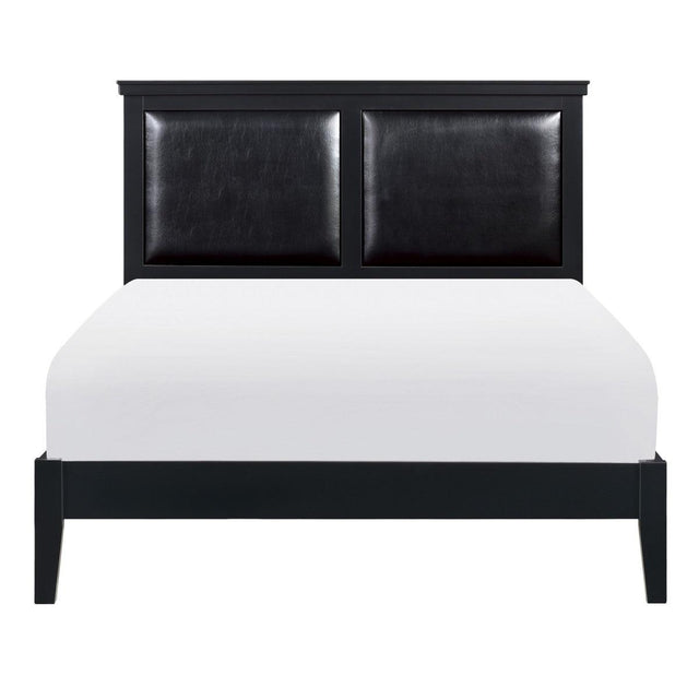 Seabright Black faux leather upholstered full panel bed front view