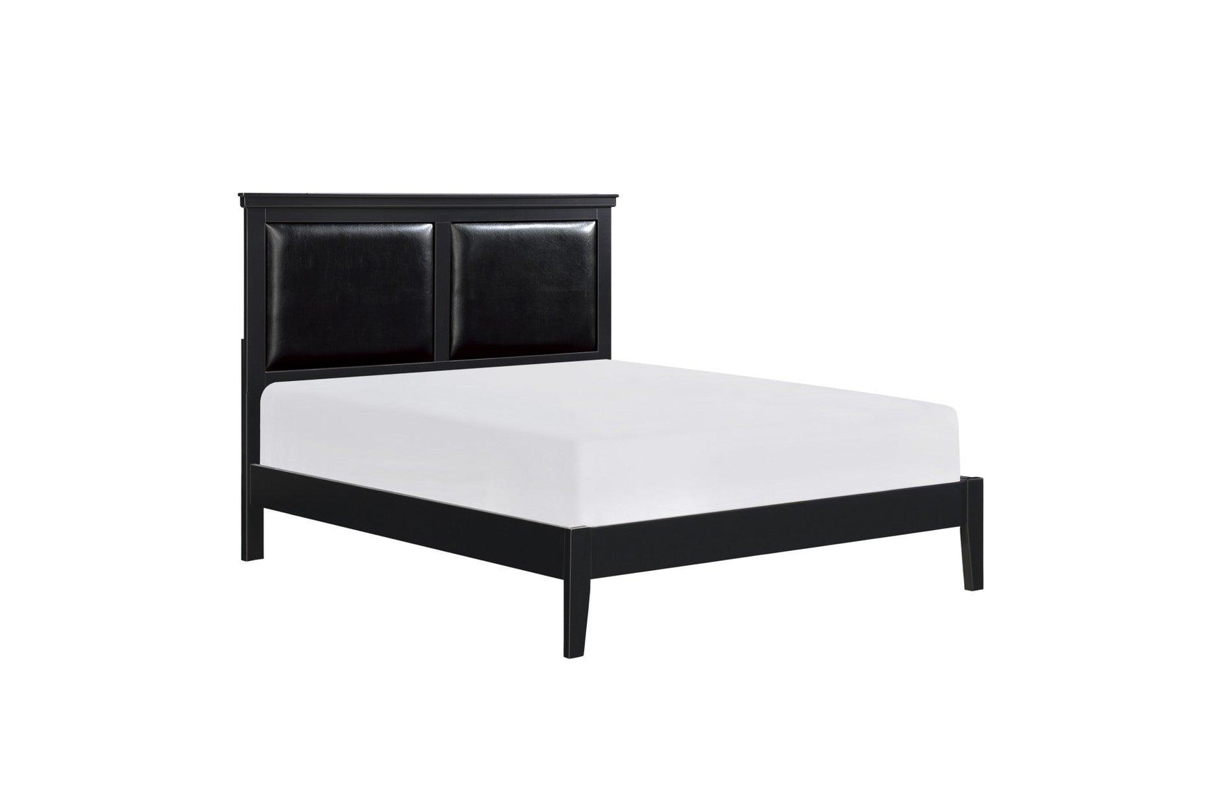 Side angle of Seabright Black Faux Leather Upholstered King Bed