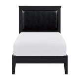 Seabright black faux leather upholstered twin bed front view