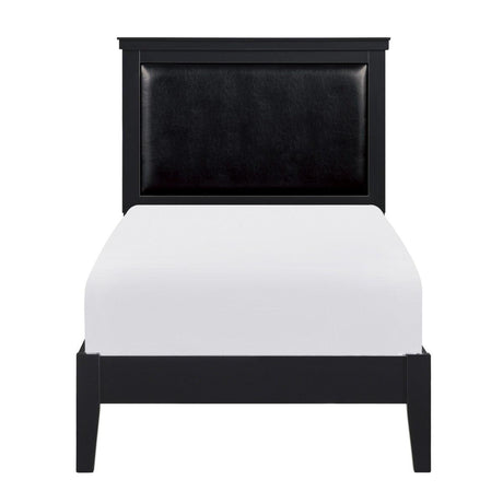 Seabright black faux leather upholstered twin bed front view