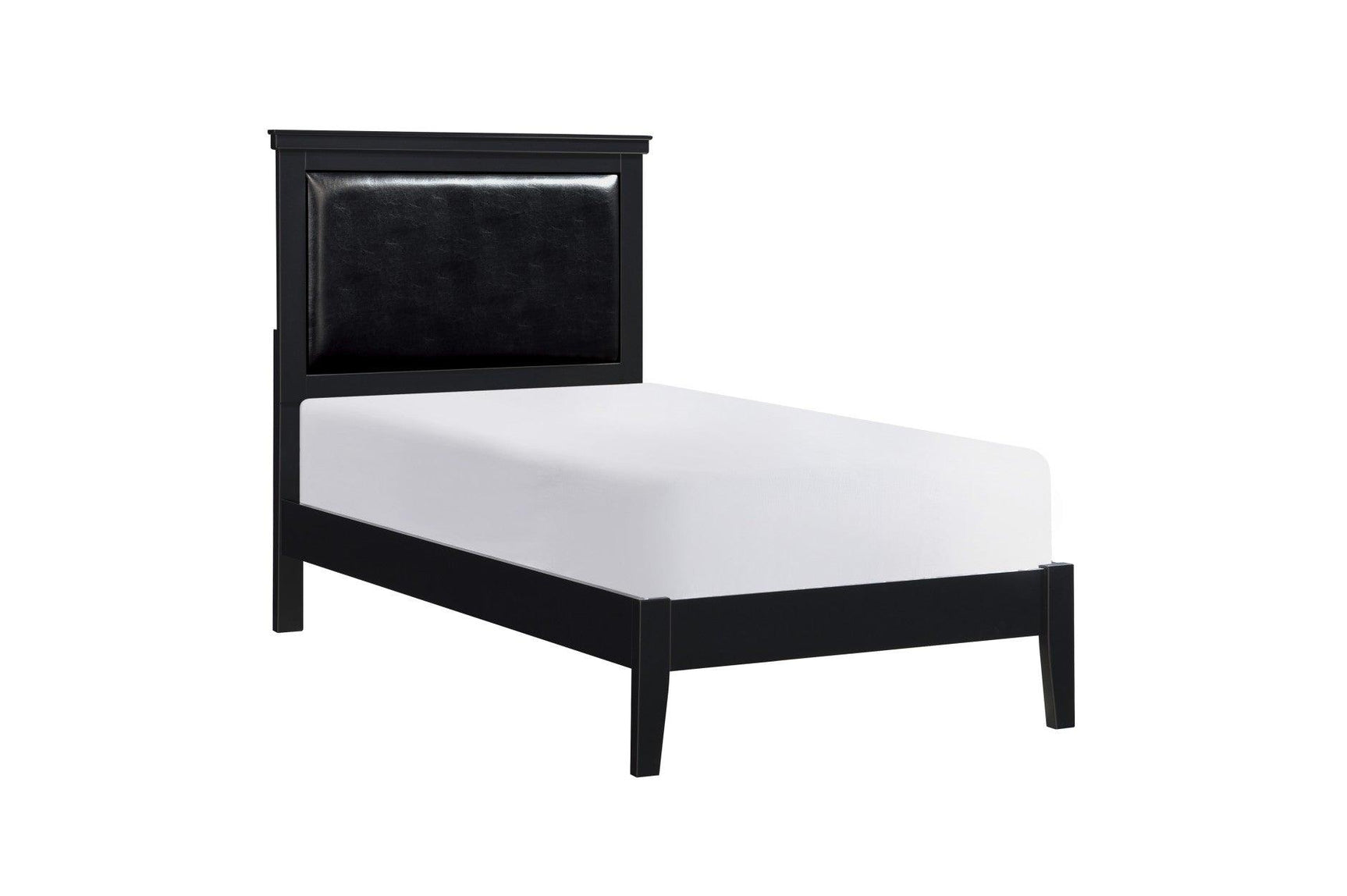 Side view of Seabright Black Faux Leather Upholstered Twin Bed